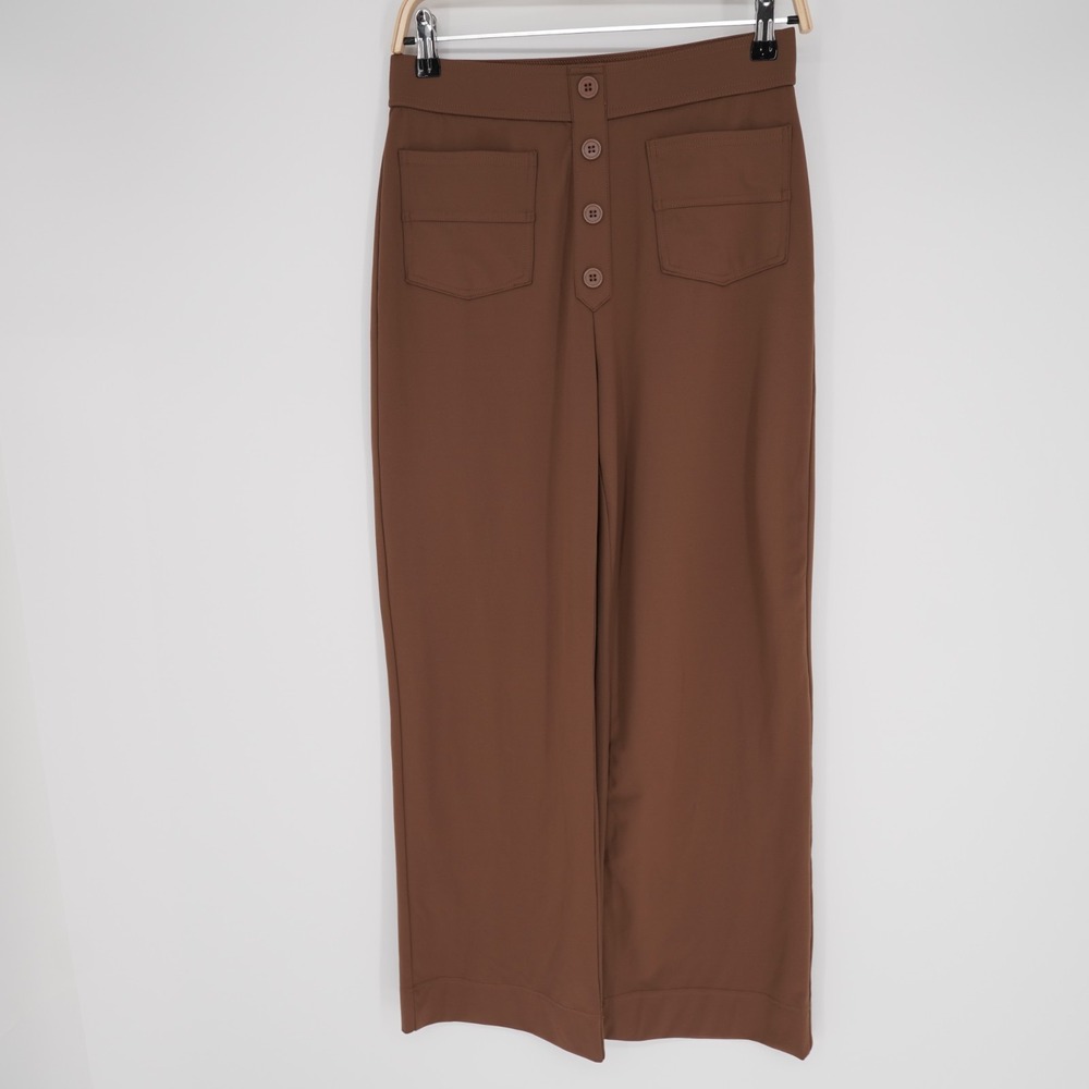 Halara Day Stretch High Waisted Pockets Straight Leg Casual Pants Brown M Petite